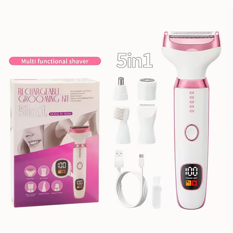 ماكينة إزالة الشعر الاحترافية، حلاقة قابلة لإعادة الشحن 5 في 1 للنساء